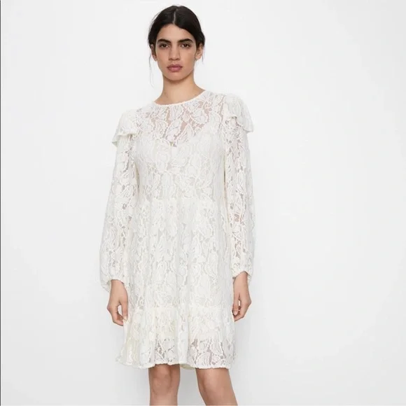 chinese dress ladies Zara boho cream lace tiered maxi dress  The Frockery